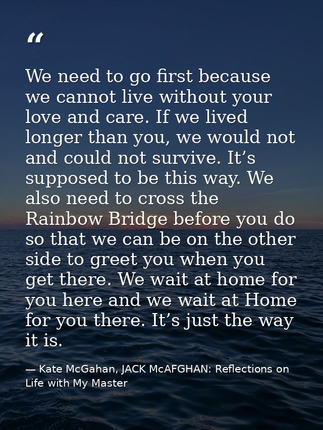 We need to go first because we cannot live without your love and care. If we lived longer than you, we would not and cou — Kate McGahan, JACK McAFGHAN: Reflections on Life with My Master