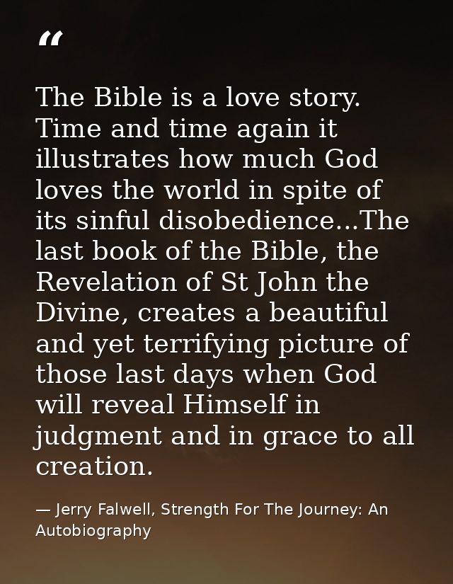 The Bible is a love story. Time and time again it illustrates how much God loves the world in spite of its sinful disobe — Jerry Falwell, Strength For The Journey: An Autobiography