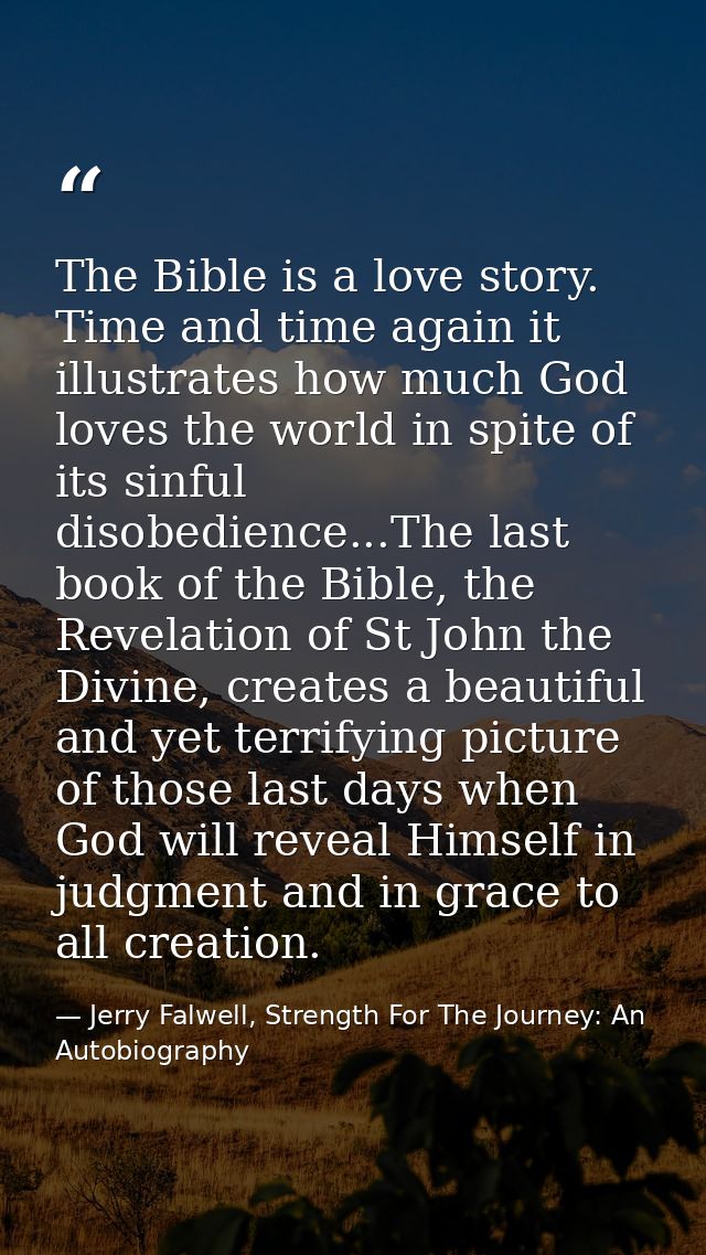 The Bible is a love story. Time and time again it illustrates how much God loves the world in spite of its sinful disobe — Jerry Falwell, Strength For The Journey: An Autobiography