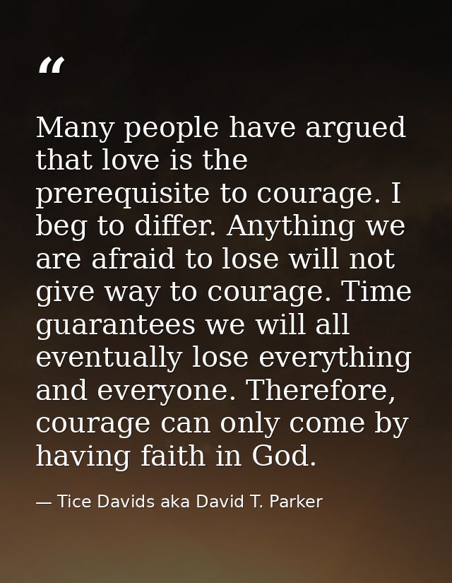 Many people have argued that love is the prerequisite to courage. I beg to differ. Anything we are afraid to lose will n — Tice Davids aka David T. Parker