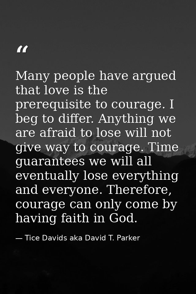 Many people have argued that love is the prerequisite to courage. I beg to differ. Anything we are afraid to lose will n — Tice Davids aka David T. Parker