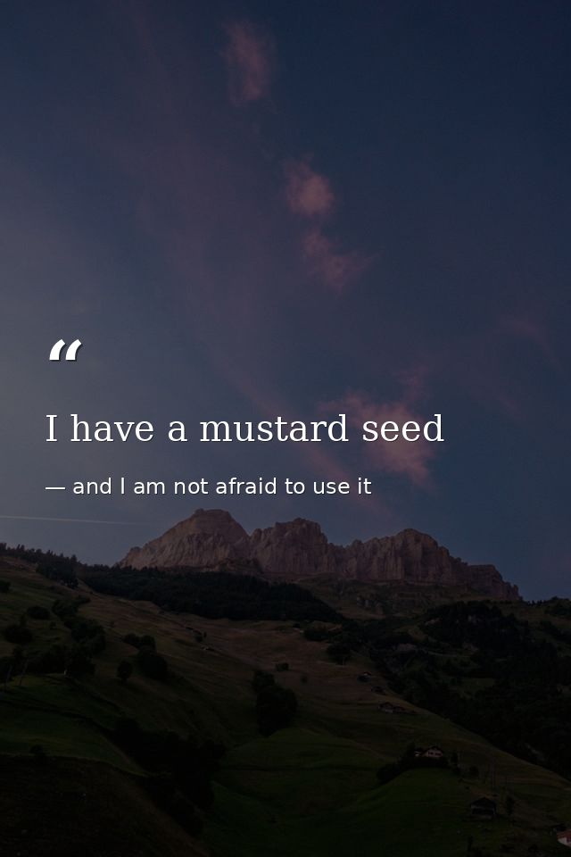 I have a mustard seed — and I am not afraid to use it