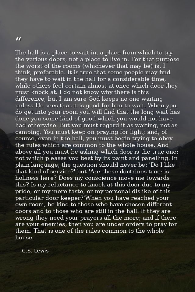 The hall is a place to wait in, a place from which to try the various doors, not a place to live in. For that purpose th — C.S. Lewis