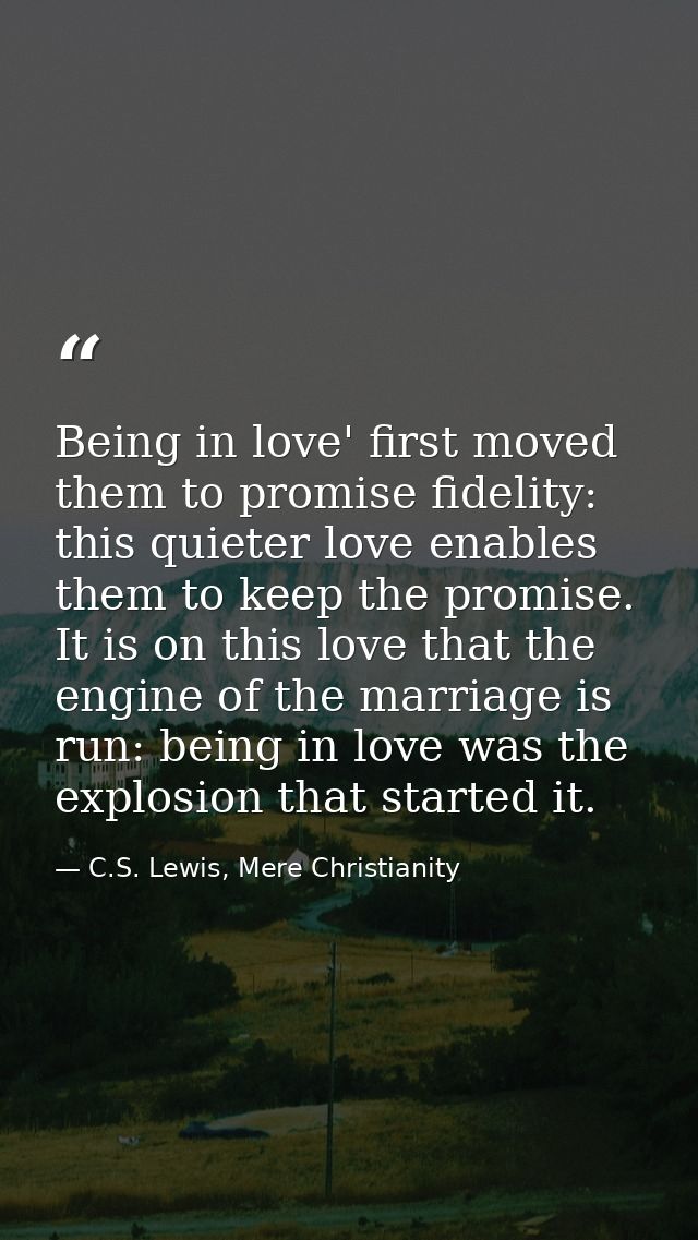 Being in love' first moved them to promise fidelity: this quieter love enables them to keep the promise. It is on this l — C.S. Lewis, Mere Christianity