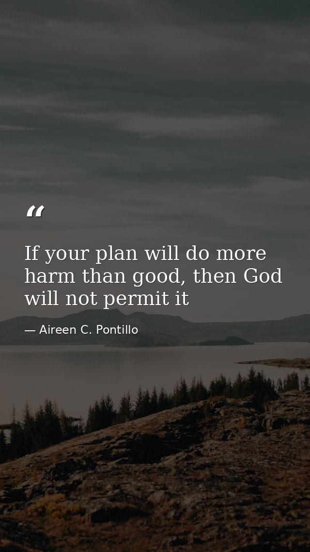 If your plan will do more harm than good, then God will not permit it — Aireen C. Pontillo