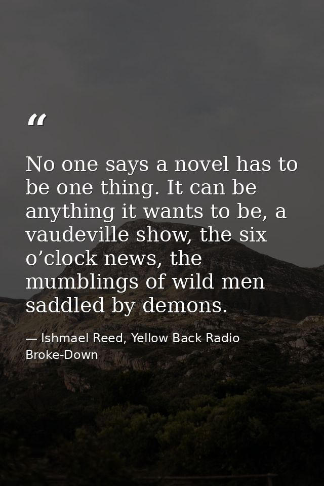 No one says a novel has to be one thing. It can be anything it wants to be, a vaudeville show, the six o’clock news, the — Ishmael Reed, Yellow Back Radio Broke-Down
