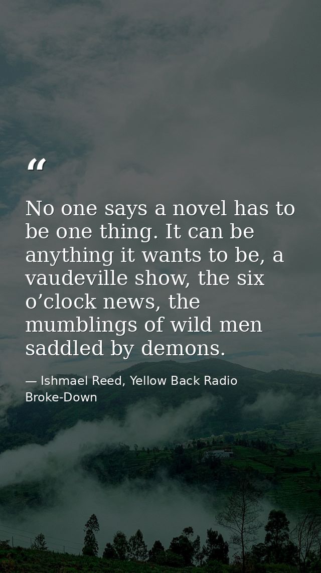 No one says a novel has to be one thing. It can be anything it wants to be, a vaudeville show, the six o’clock news, the — Ishmael Reed, Yellow Back Radio Broke-Down
