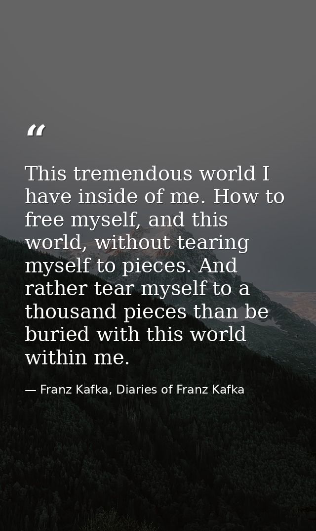 This tremendous world I have inside of me. How to free myself, and this world, without tearing myself to pieces. And rat — Franz Kafka, Diaries of Franz Kafka