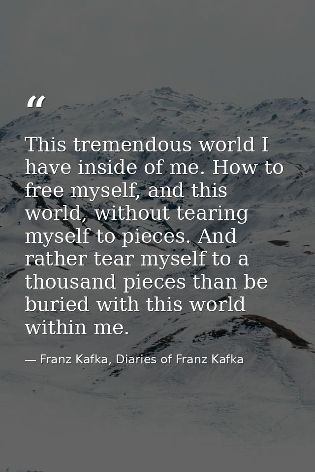 This tremendous world I have inside of me. How to free myself, and this world, without tearing myself to pieces. And rat — Franz Kafka, Diaries of Franz Kafka