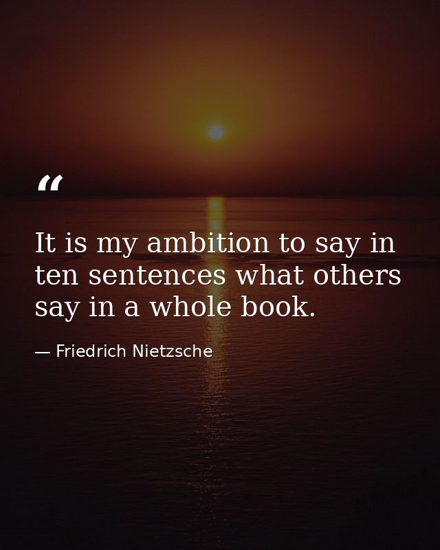 It is my ambition to say in ten sentences what others say in a whole book. — Friedrich Nietzsche