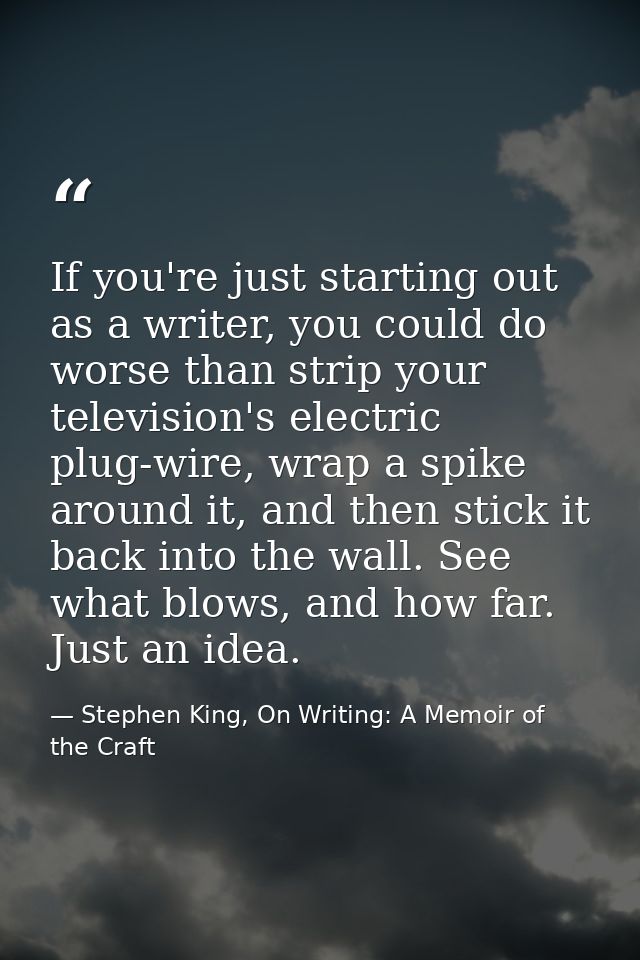 If you're just starting out as a writer, you could do worse than strip your television's electric plug-wire, wrap a spik — Stephen King, On Writing: A Memoir of the Craft