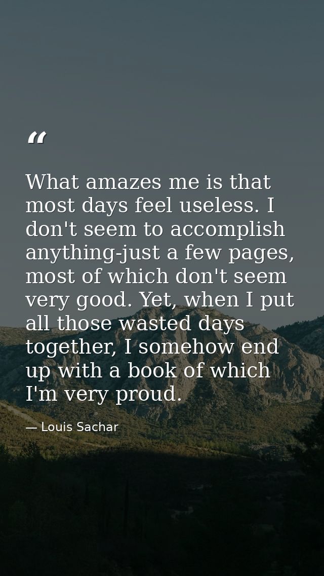 What amazes me is that most days feel useless. I don't seem to accomplish anything-just a few pages, most of which don't — Louis Sachar