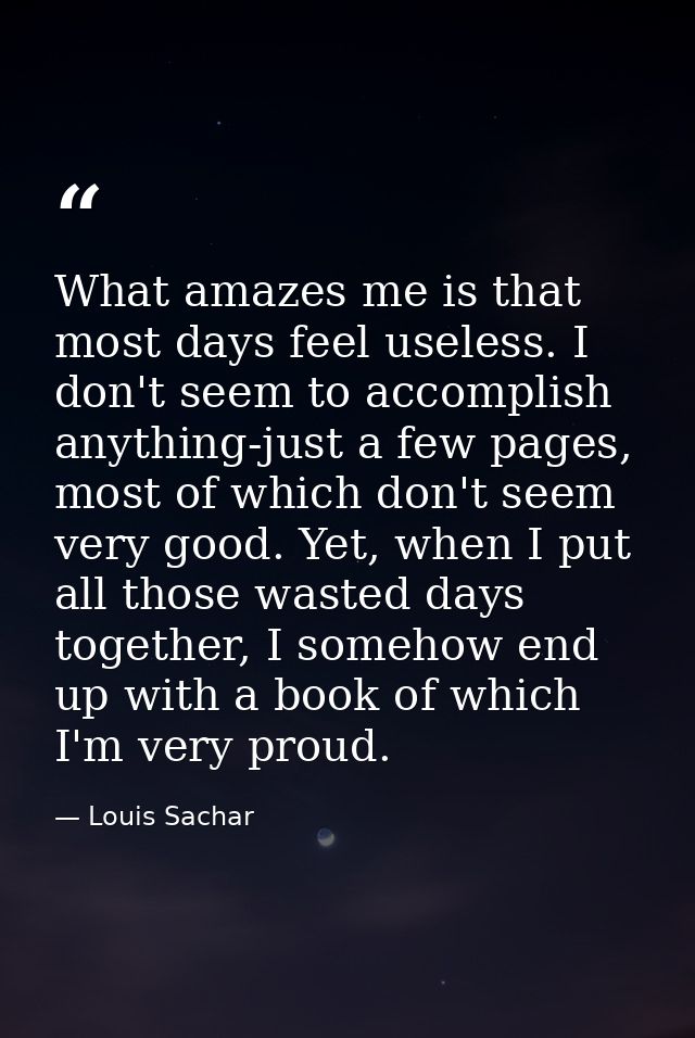 What amazes me is that most days feel useless. I don't seem to accomplish anything-just a few pages, most of which don't — Louis Sachar