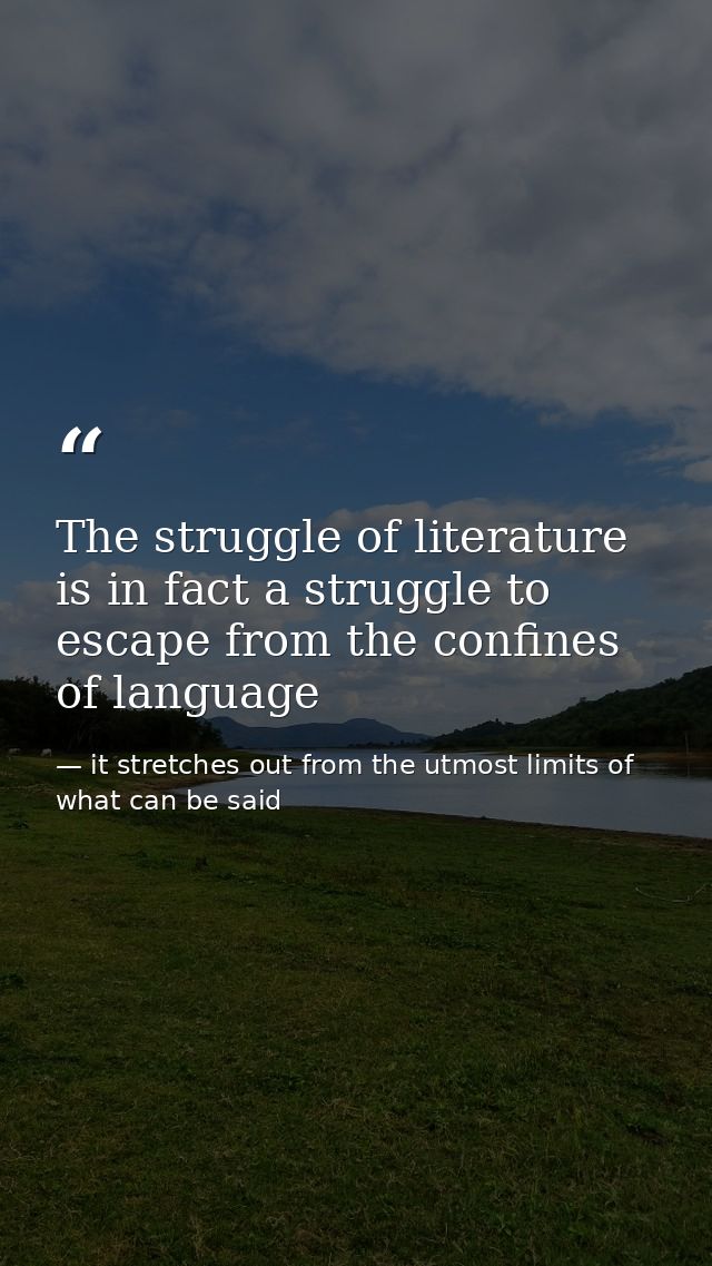The struggle of literature is in fact a struggle to escape from the confines of language — it stretches out from the utmost limits of what can be said