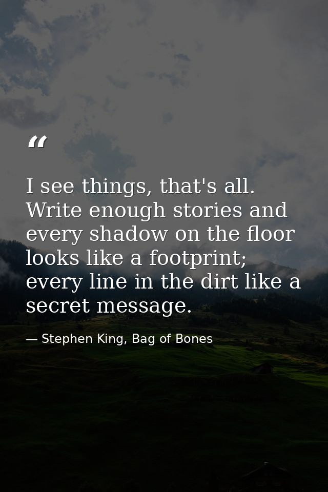 I see things, that's all. Write enough stories and every shadow on the floor looks like a footprint; every line in the d — Stephen King, Bag of Bones
