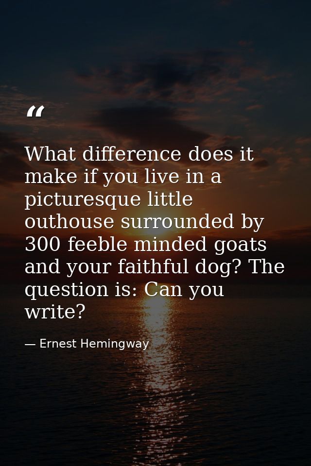 What difference does it make if you live in a picturesque little outhouse surrounded by 300 feeble minded goats and your — Ernest Hemingway