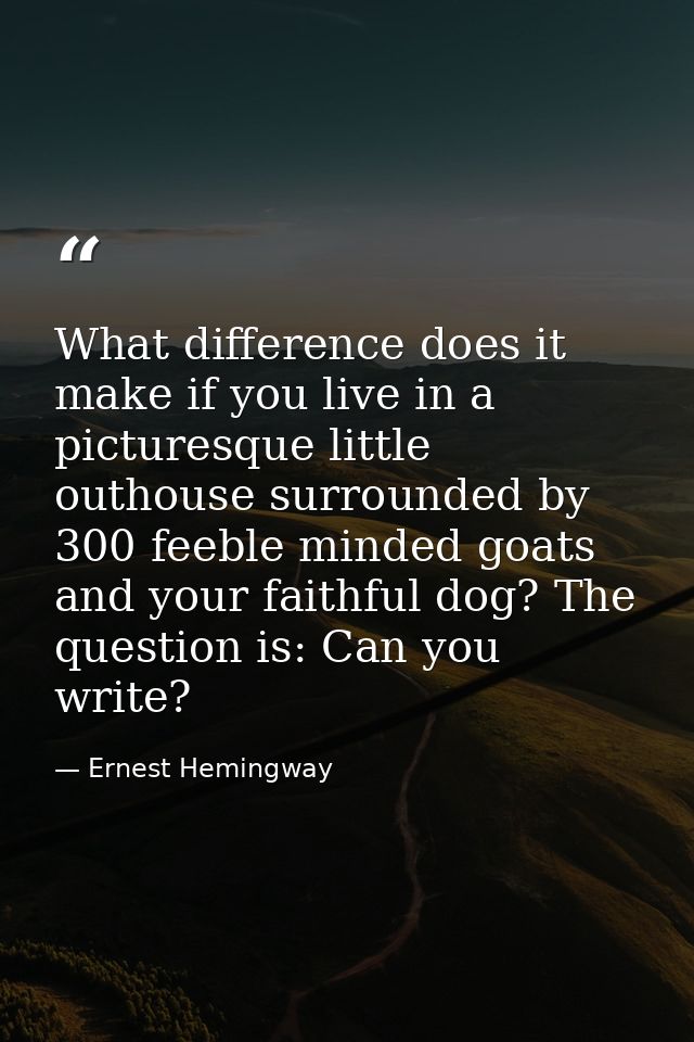 What difference does it make if you live in a picturesque little outhouse surrounded by 300 feeble minded goats and your — Ernest Hemingway