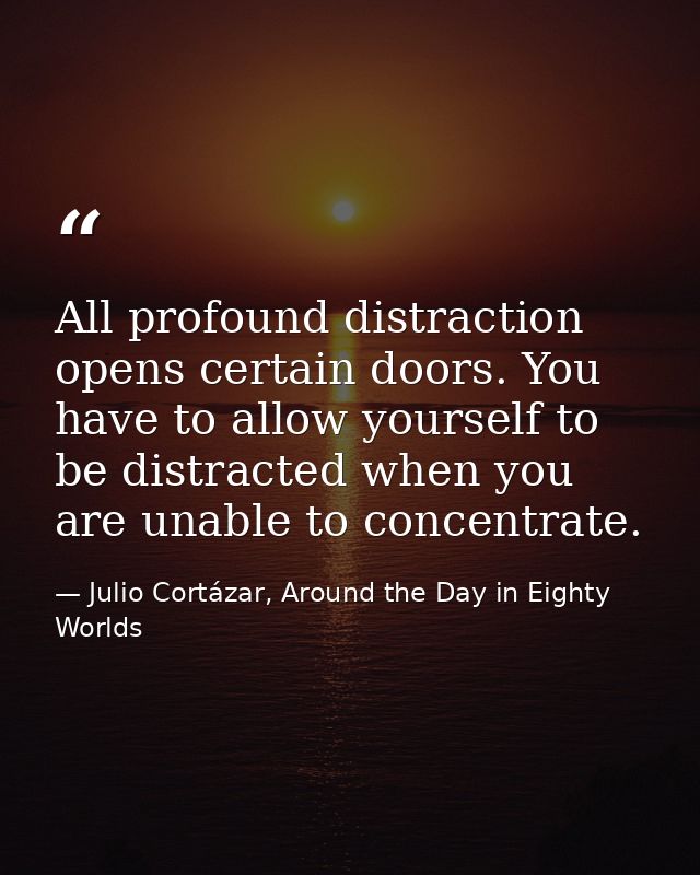 All profound distraction opens certain doors. You have to allow yourself to be distracted when you are unable to concent — Julio Cortázar, Around the Day in Eighty Worlds