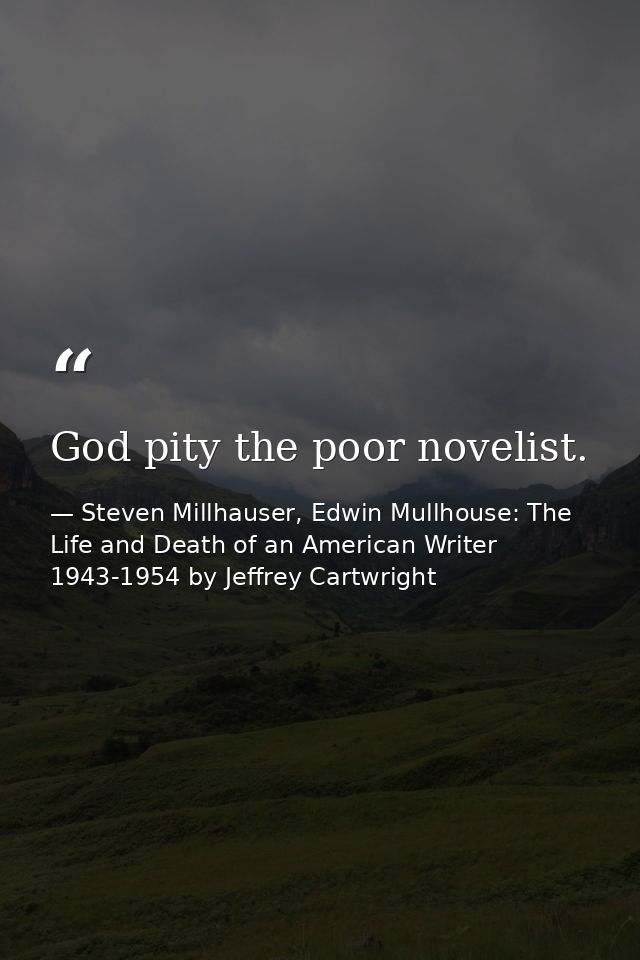 God pity the poor novelist. — Steven Millhauser, Edwin Mullhouse: The Life and Death of an American Writer 1943-1954 by Jeffrey Cartwright