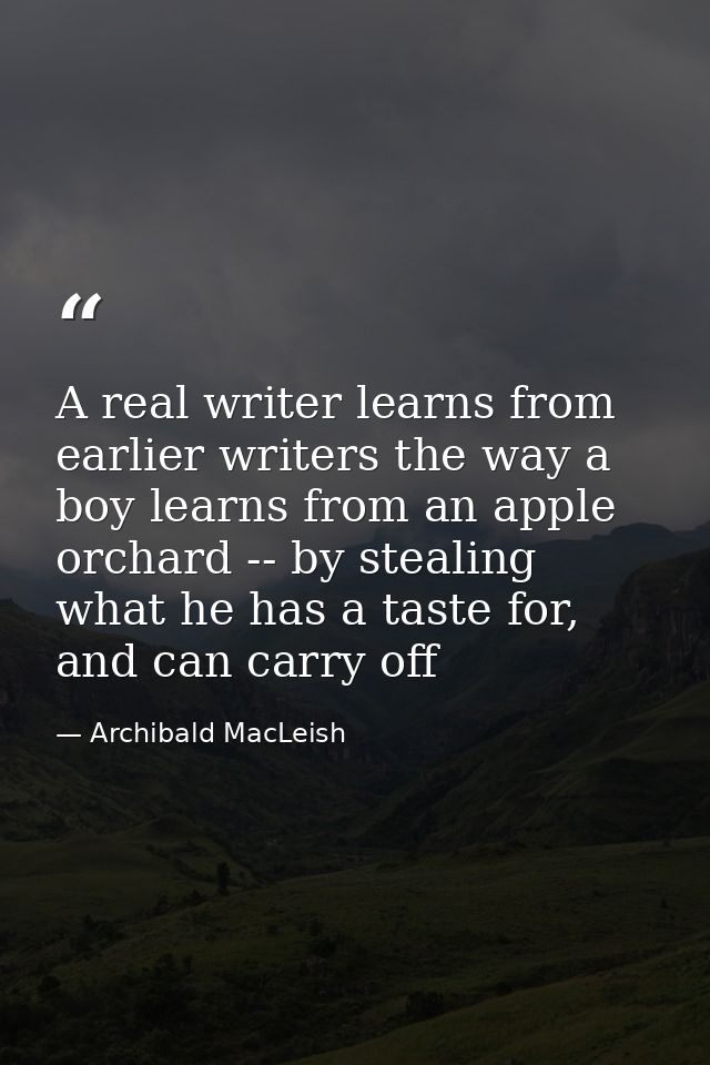 A real writer learns from earlier writers the way a boy learns from an apple orchard -- by stealing what he has a taste  — Archibald MacLeish