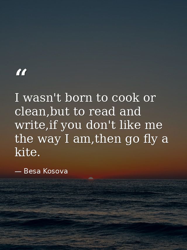 I wasn't born to cook or clean,but to read and write,if you don't like me the way I am,then go fly a kite. — Besa Kosova