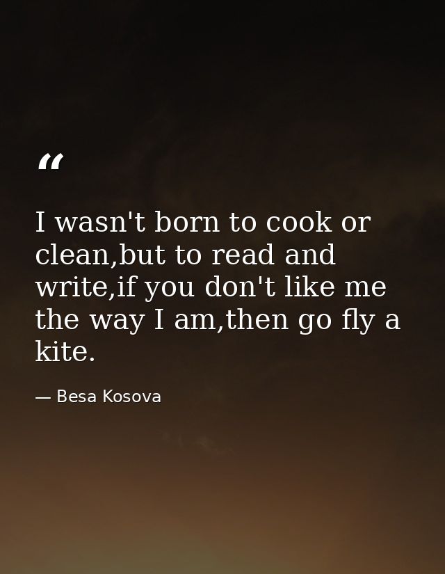 I wasn't born to cook or clean,but to read and write,if you don't like me the way I am,then go fly a kite. — Besa Kosova