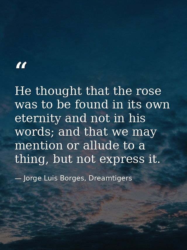 He thought that the rose was to be found in its own eternity and not in his words; and that we may mention or allude to  — Jorge Luis Borges, Dreamtigers