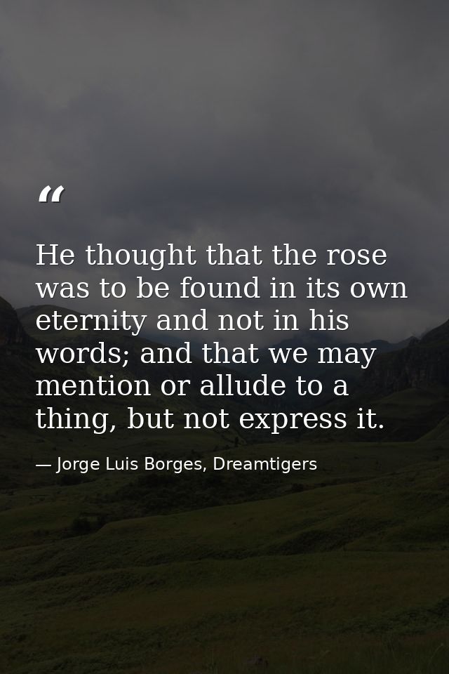 He thought that the rose was to be found in its own eternity and not in his words; and that we may mention or allude to  — Jorge Luis Borges, Dreamtigers
