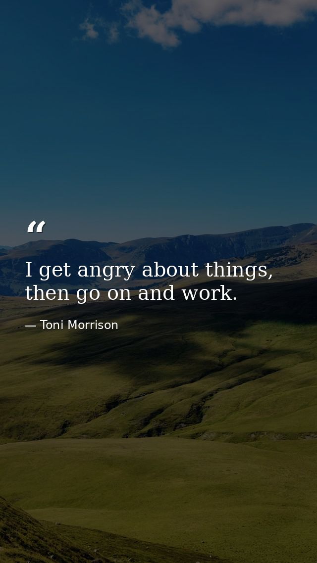 I get angry about things, then go on and work. — Toni Morrison