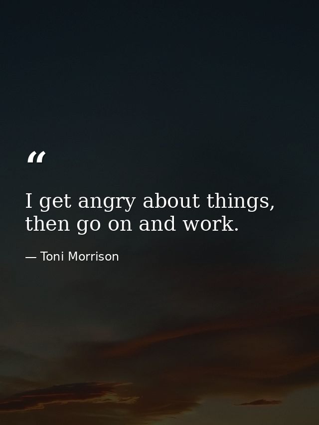 I get angry about things, then go on and work. — Toni Morrison