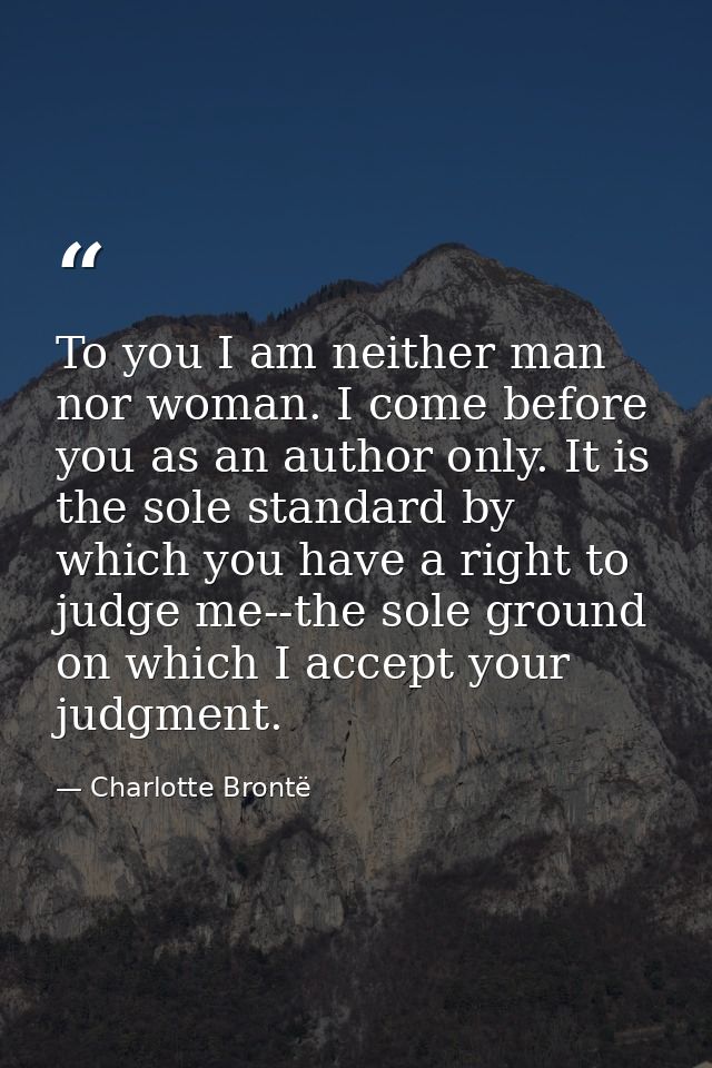 To you I am neither man nor woman. I come before you as an author only. It is the sole standard by which you have a righ — Charlotte Brontë