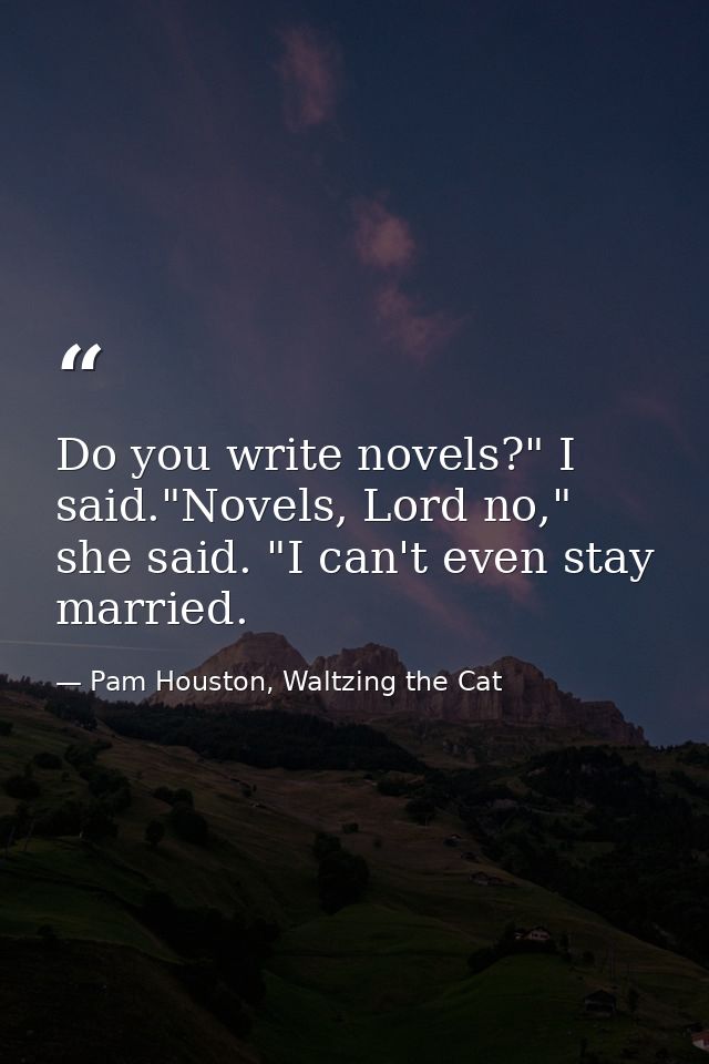 Do you write novels?" I said."Novels, Lord no," she said. "I can't even stay married. — Pam Houston, Waltzing the Cat