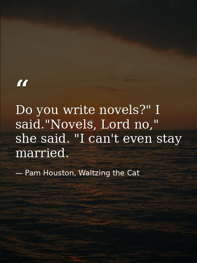 Do you write novels?" I said."Novels, Lord no," she said. "I can't even stay married. — Pam Houston, Waltzing the Cat