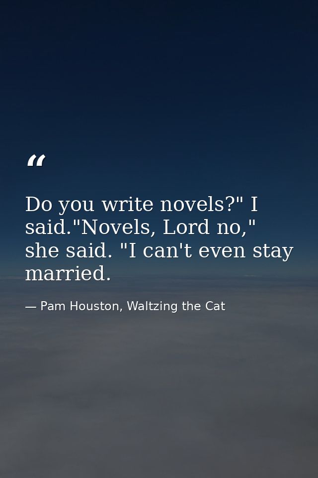 Do you write novels?" I said."Novels, Lord no," she said. "I can't even stay married. — Pam Houston, Waltzing the Cat