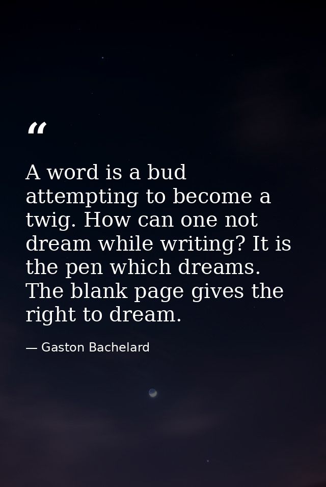 A word is a bud attempting to become a twig. How can one not dream while writing? It is the pen which dreams. The blank  — Gaston Bachelard