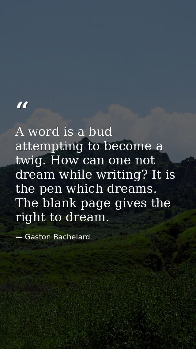 A word is a bud attempting to become a twig. How can one not dream while writing? It is the pen which dreams. The blank  — Gaston Bachelard