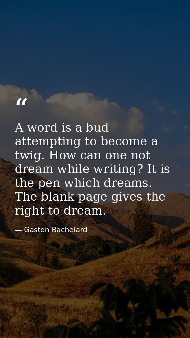 A word is a bud attempting to become a twig. How can one not dream while writing? It is the pen which dreams. The blank  — Gaston Bachelard