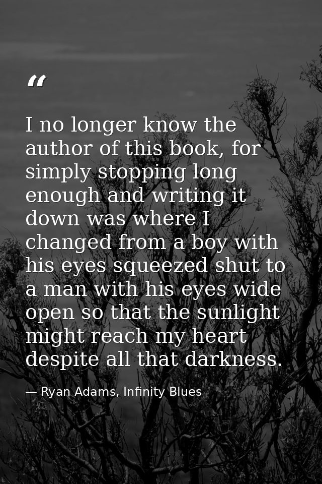 I no longer know the author of this book, for simply stopping long enough and writing it down was where I changed from a — Ryan Adams, Infinity Blues