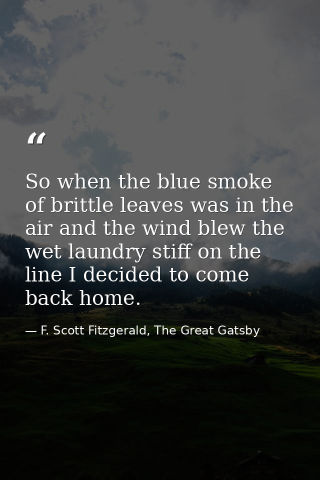 So when the blue smoke of brittle leaves was in the air and the wind blew the wet laundry stiff on the line I decided to — F. Scott Fitzgerald, The Great Gatsby