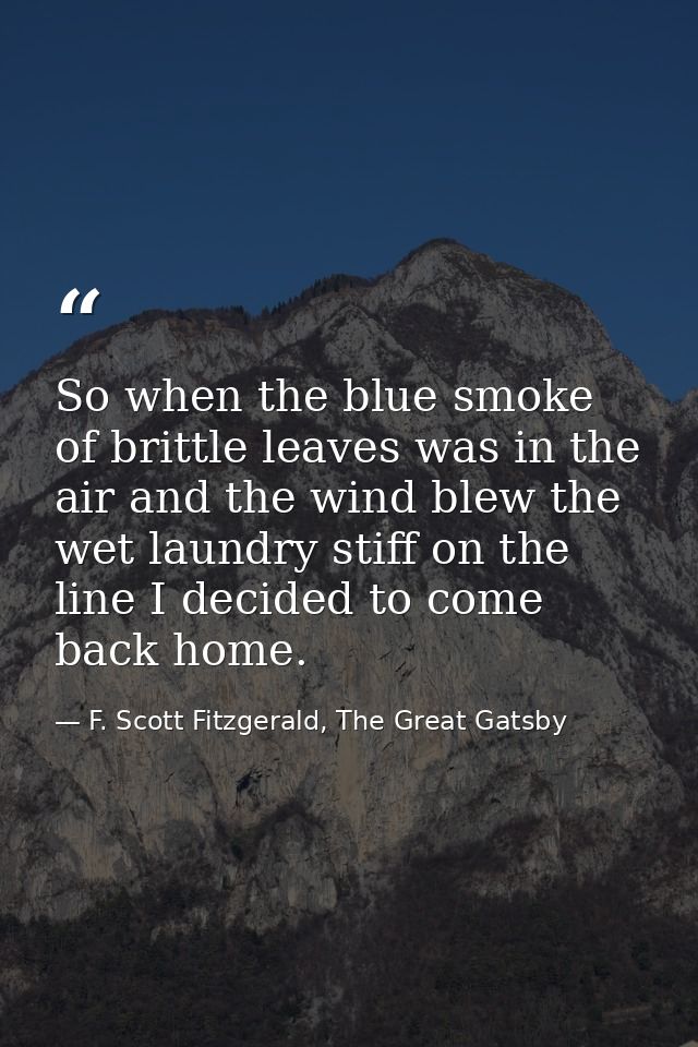 So when the blue smoke of brittle leaves was in the air and the wind blew the wet laundry stiff on the line I decided to — F. Scott Fitzgerald, The Great Gatsby