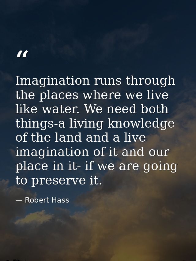 Imagination runs through the places where we live like water. We need both things-a living knowledge of the land and a l — Robert Hass