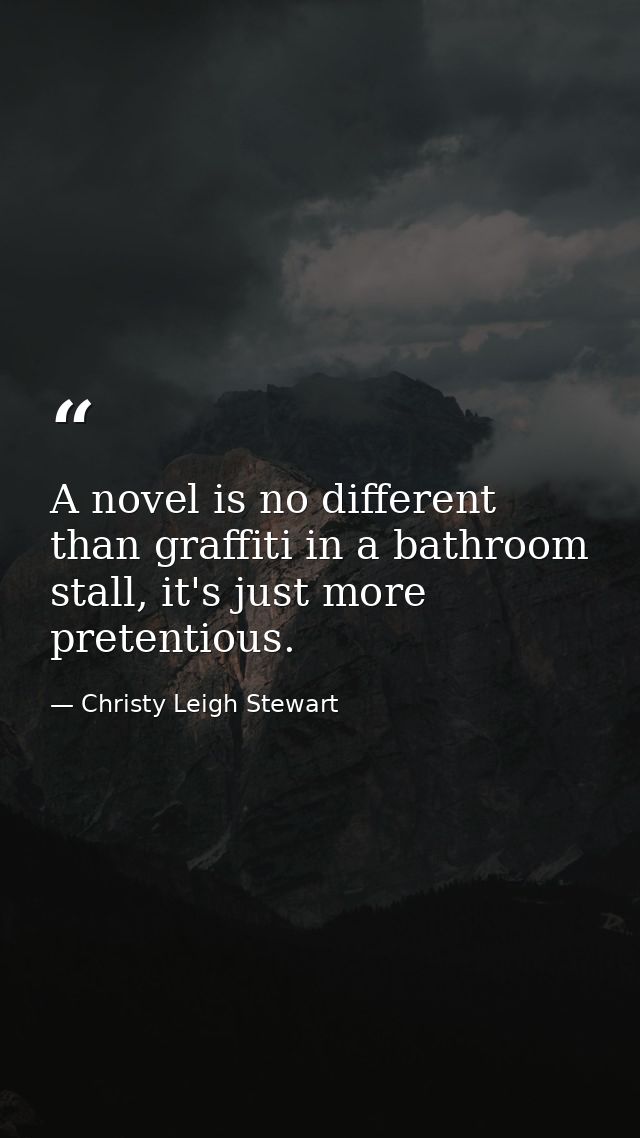 A novel is no different than graffiti in a bathroom stall, it's just more pretentious. — Christy Leigh Stewart