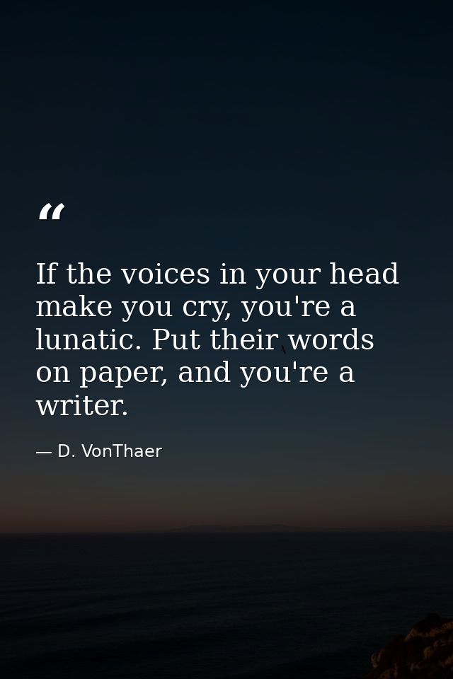 If the voices in your head make you cry, you're a lunatic. Put their words on paper, and you're a writer. — D. VonThaer