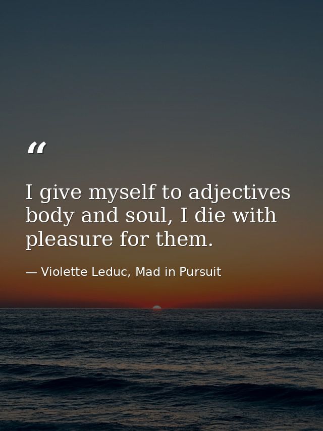 I give myself to adjectives body and soul, I die with pleasure for them. — Violette Leduc, Mad in Pursuit