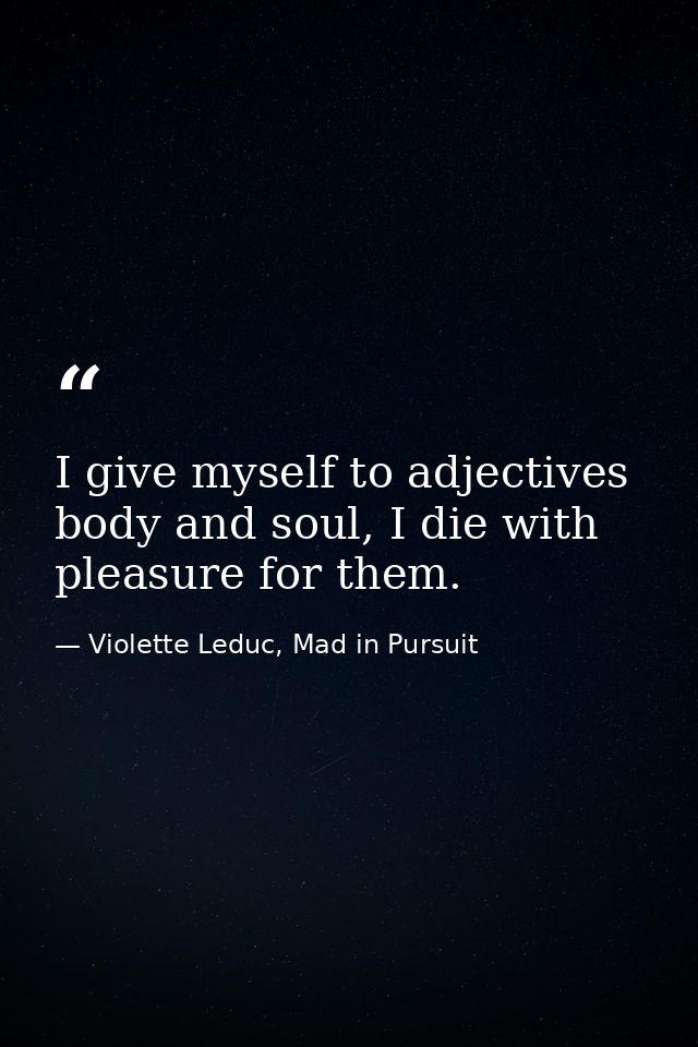 I give myself to adjectives body and soul, I die with pleasure for them. — Violette Leduc, Mad in Pursuit