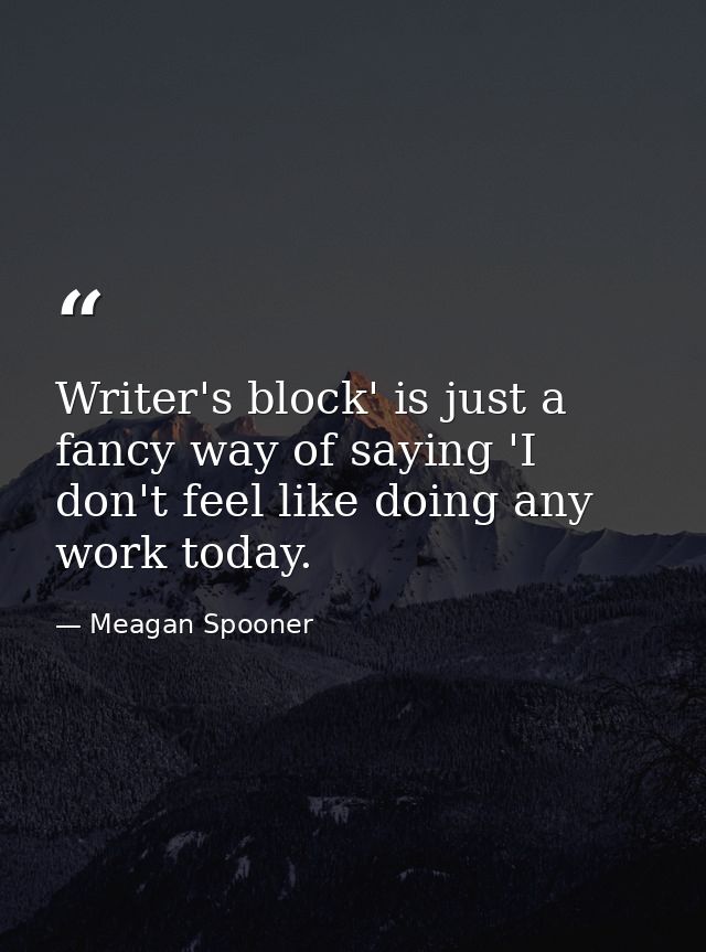 Writer's block' is just a fancy way of saying 'I don't feel like doing any work today. — Meagan Spooner