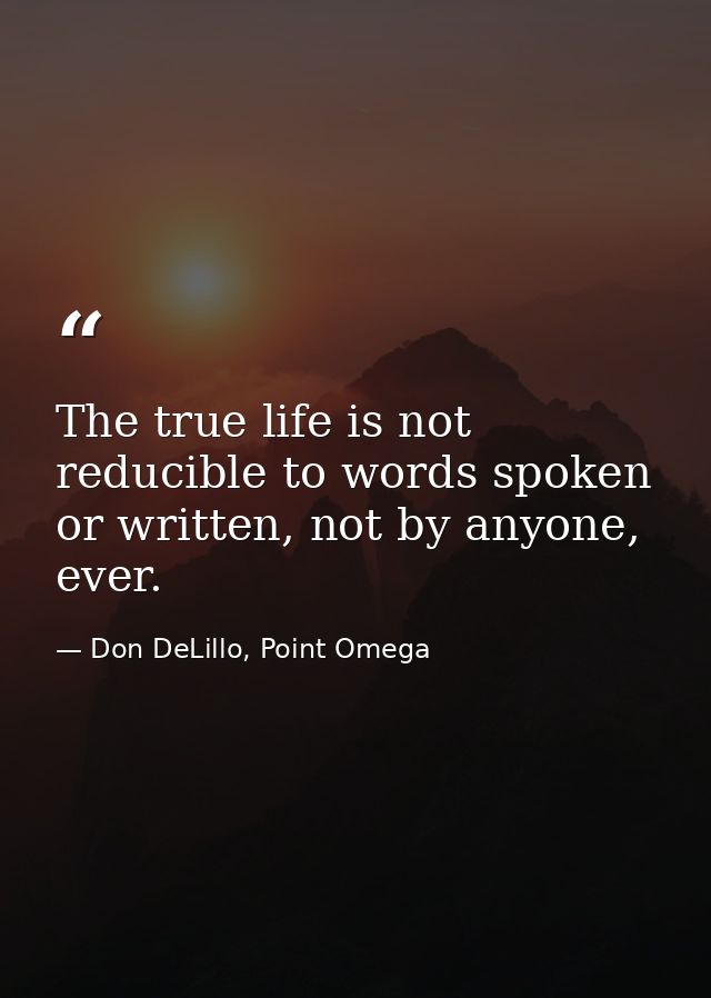 The true life is not reducible to words spoken or written, not by anyone, ever. — Don DeLillo, Point Omega