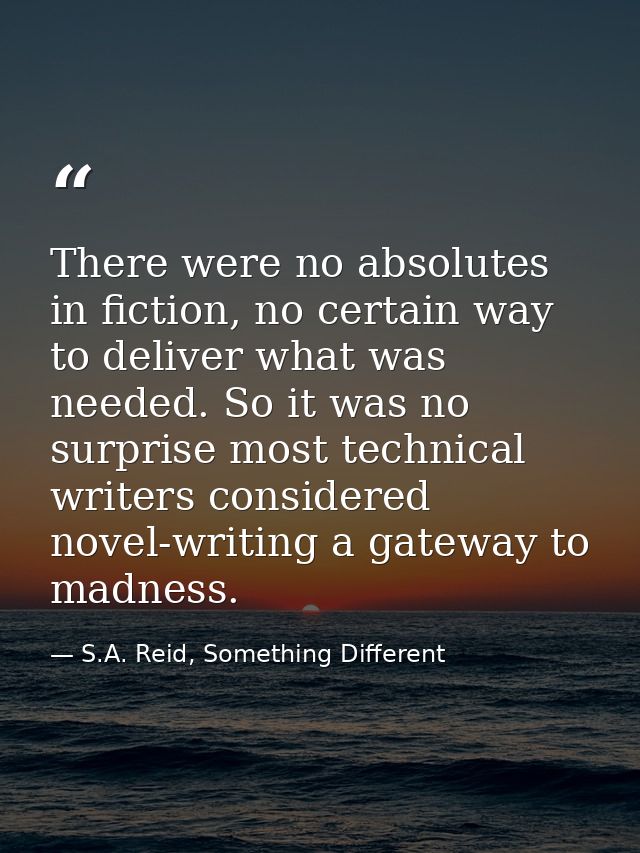 There were no absolutes in fiction, no certain way to deliver what was needed. So it was no surprise most technical writ — S.A. Reid, Something Different