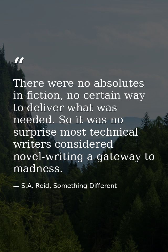 There were no absolutes in fiction, no certain way to deliver what was needed. So it was no surprise most technical writ — S.A. Reid, Something Different