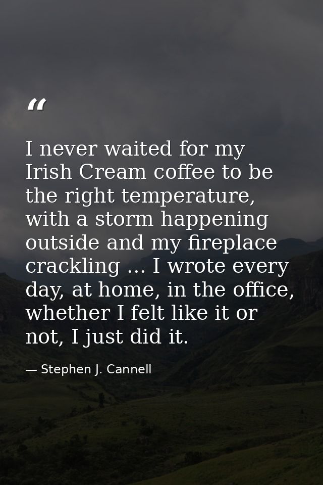 I never waited for my Irish Cream coffee to be the right temperature, with a storm happening outside and my fireplace cr — Stephen J. Cannell